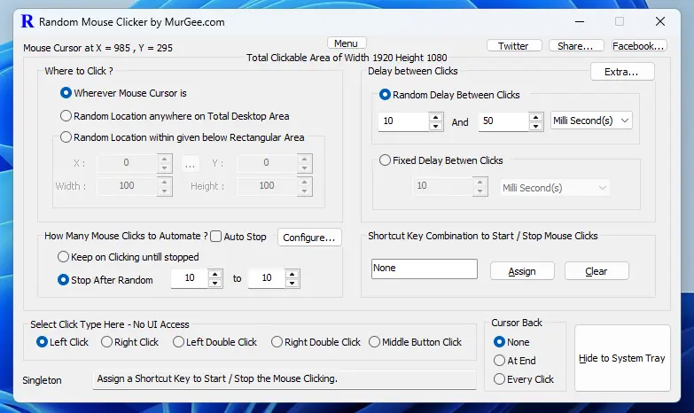 Screenshot of Random Mouse Clicker captured on Windows 11